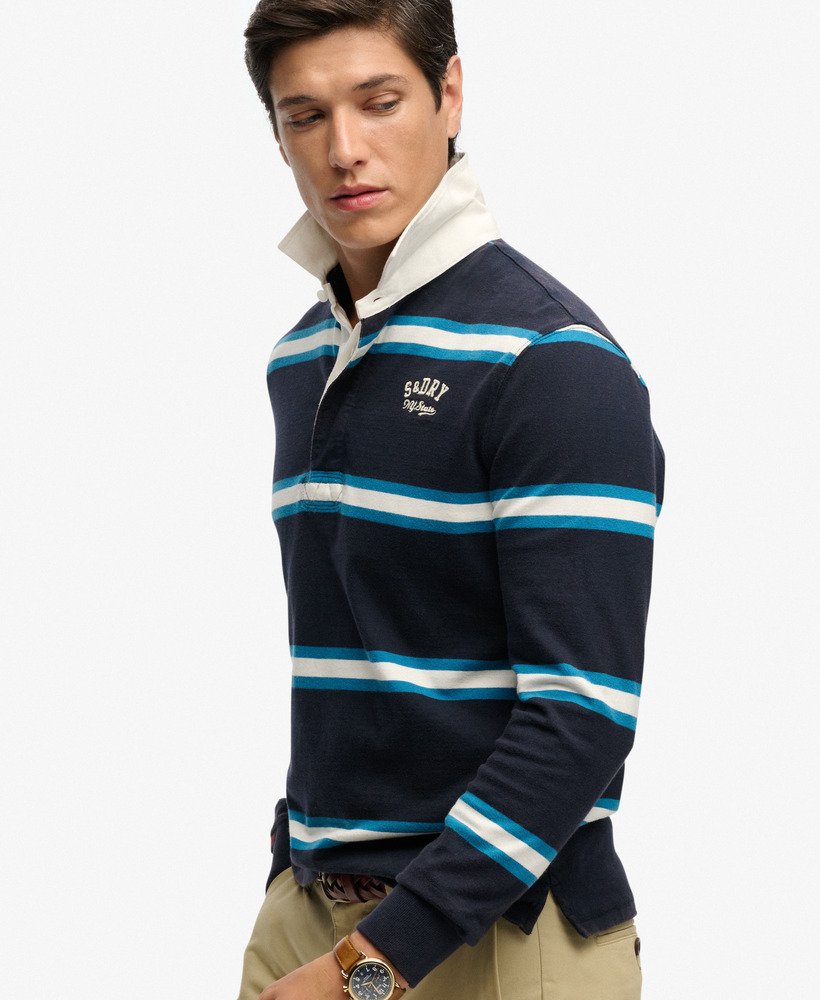 Vintage Athletic Stripe Rugby Shirt Navy