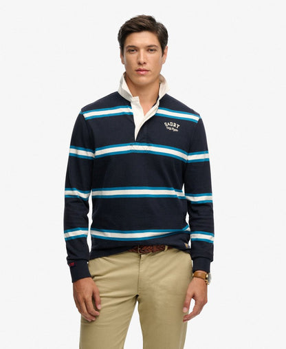 Vintage Athletic Stripe Rugby Shirt Navy
